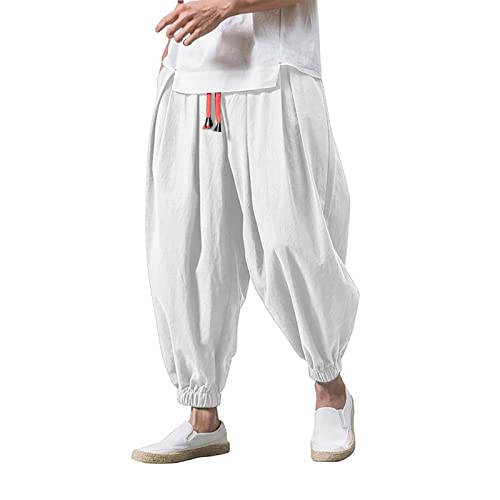 Hehiy Leinen Hose Herren Lang Herren-Hosen Leinenhose Herren Lang mit Taschen Elastischer Bund Universal Fit Sporthosen Herren Stoffhose Herren Freizeithose Herren Lang Und Leicht DüNn Polyester von Hehiy