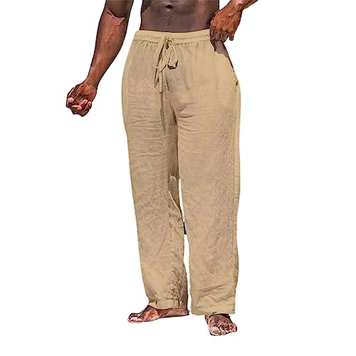 Hehiy Leinenhose Herren Freizeithose Herren Einfarbig Leinenhose lang Sommerhose Loose Fit mit Kordelzug Tasche Flauschige Hose Stoffhose Grau Herren Cargo Hosen MäNner Baggy Mit Schrift von Hehiy