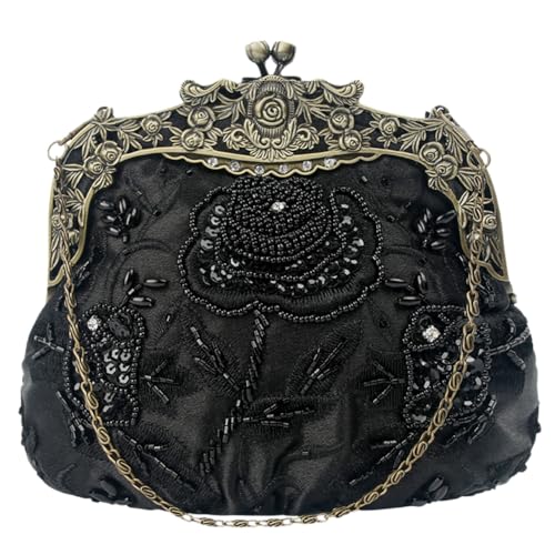 HeiDmai Damen Vintage Perlen Pailletten Blume Abend Handtaschen Hochzeit Clutches Abschlussball Cocktail Party Handtaschen, Schwarz von HeiDmai
