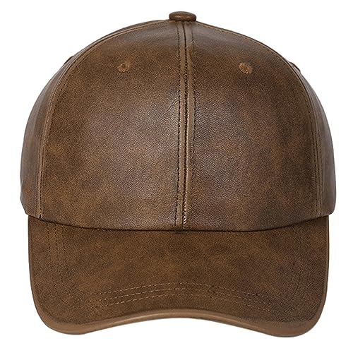 HeiDmai Klassische Vintage Washed PU Leder Baseball Cap Hut für Männer Frauen Einstellbare Trucker Hut, Braun, Einheitsgr��e von HeiDmai