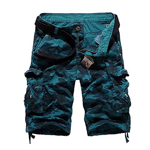 Tarnung Cargo Shorts Herren Vintage Kurze Hose Camouflage Shorts Retro Bermuda Shorts Sommer Männer Shorts Sporthose 3/4 Tactical Hose mit Taschen Cargohose Sommer Shorts für Freizeit Sport Jogging von HeiHeiDa