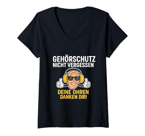 Damen Gehörschutz Nicht vergessen – Comic-Style mit Ohrenschutz T-Shirt mit V-Ausschnitt Damen Gehörschutz Nicht vergessen – Comic-Style mit Ohrenschutz T-Shirt mit V-Ausschnitt von Heidarleiki Gehörschutz Outfit