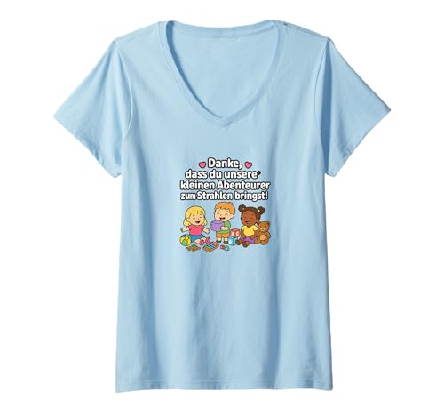 Damen Kindergarten Dankeschön Outfit, Für Erzieher und Erzieherin T-Shirt mit V-Ausschnitt Damen Kindergarten Dankeschön Outfit, Für Erzieher und Erzieherin T-Shirt mit V-Ausschnitt von Heidarleiki Herzensjob Kinderbetreuung