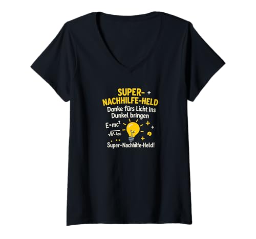 Damen Nachhilfe Dankeschön Outfit – Superheld mit Glühbirne T-Shirt mit V-Ausschnitt Damen Nachhilfe Dankeschön Outfit – Superheld mit Glühbirne T-Shirt mit V-Ausschnitt von Heidarleiki Lernhelden mit Herz Danke an Nachhilfe