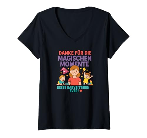 Damen Babysitterin Dankeschön Geschenk – Magische Momente Outfit T-Shirt mit V-Ausschnitt Damen Babysitterin Dankeschön Geschenk – Magische Momente Outfit T-Shirt mit V-Ausschnitt von Heidarleiki Zauberzeit Familie Babysitter