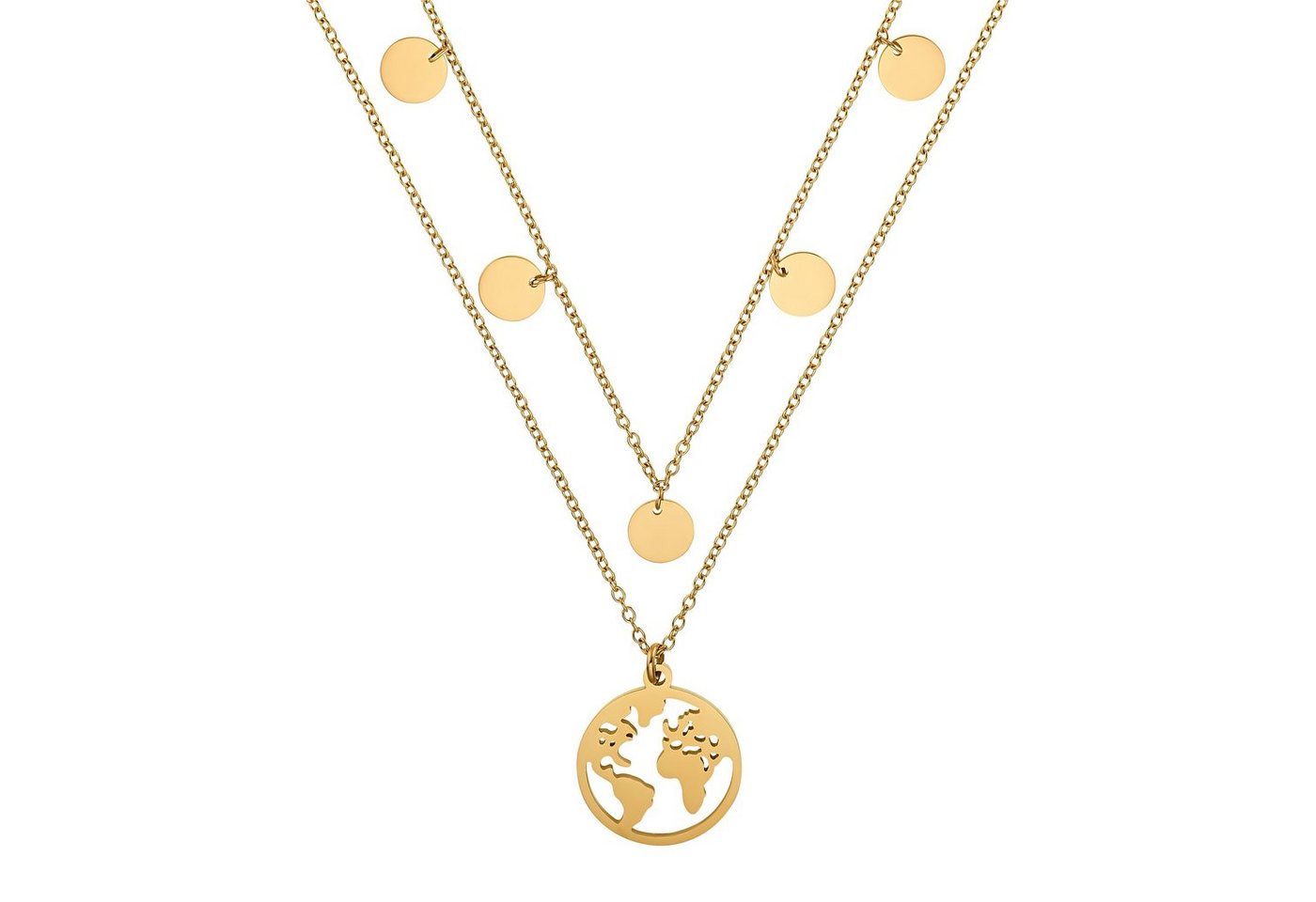 Heideman Kette mit Anhänger Weltkette mit 5 Plättchen poliert (keine Angabe, inkl. Geschenkverpackung), mit Weltkugel Anhänger von Heideman