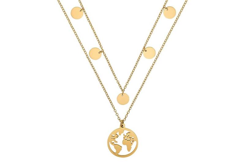 Heideman Kette mit Anhänger Weltkette mit 5 Plättchen poliert (keine Angabe, inkl. Geschenkverpackung), mit Weltkugel Anhänger von Heideman