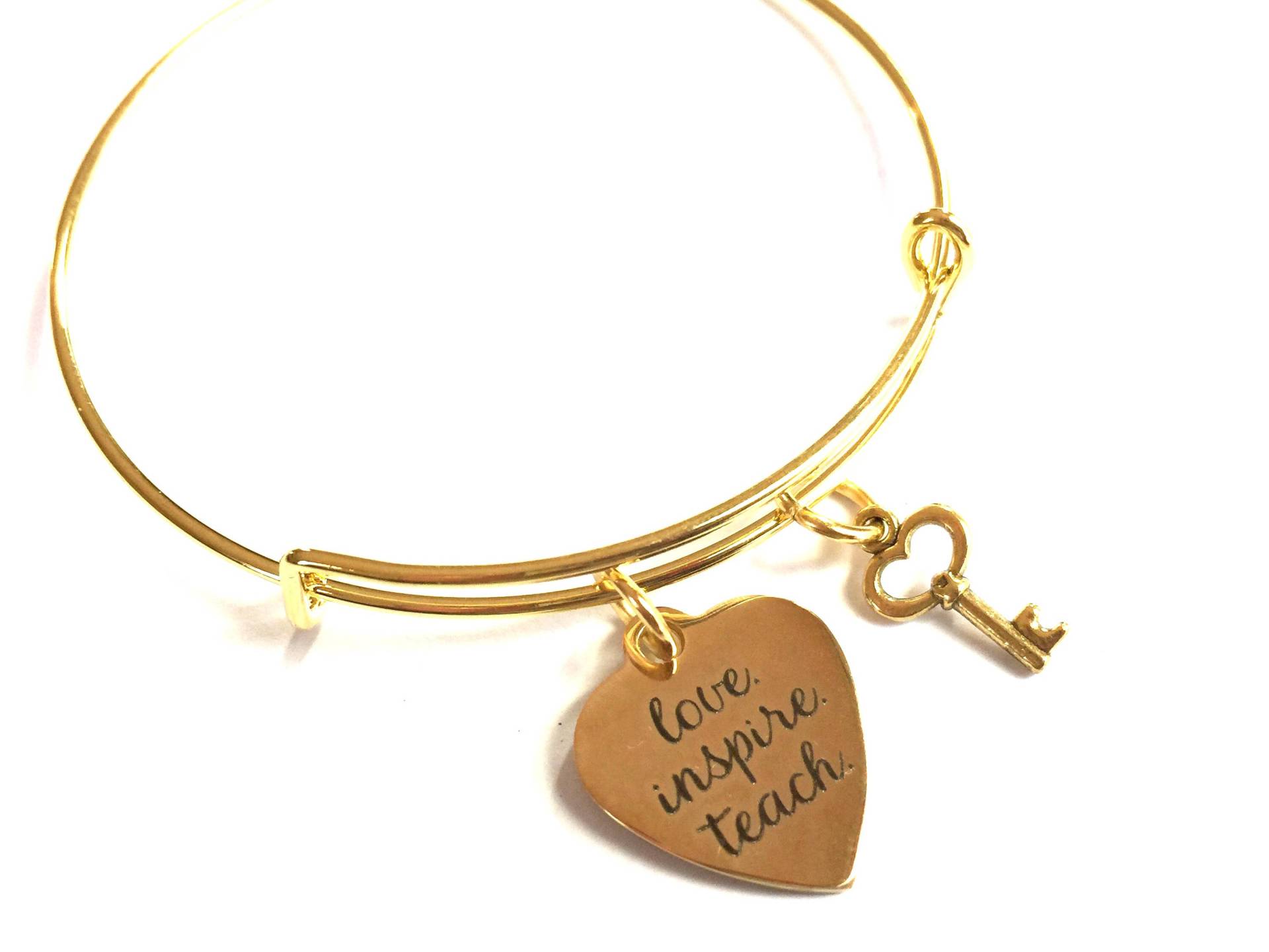 "Armband "Lehrer" Gold Herz & Schlüssel Anhänger "Love Inspire Teach"." von HeidiKindFinds