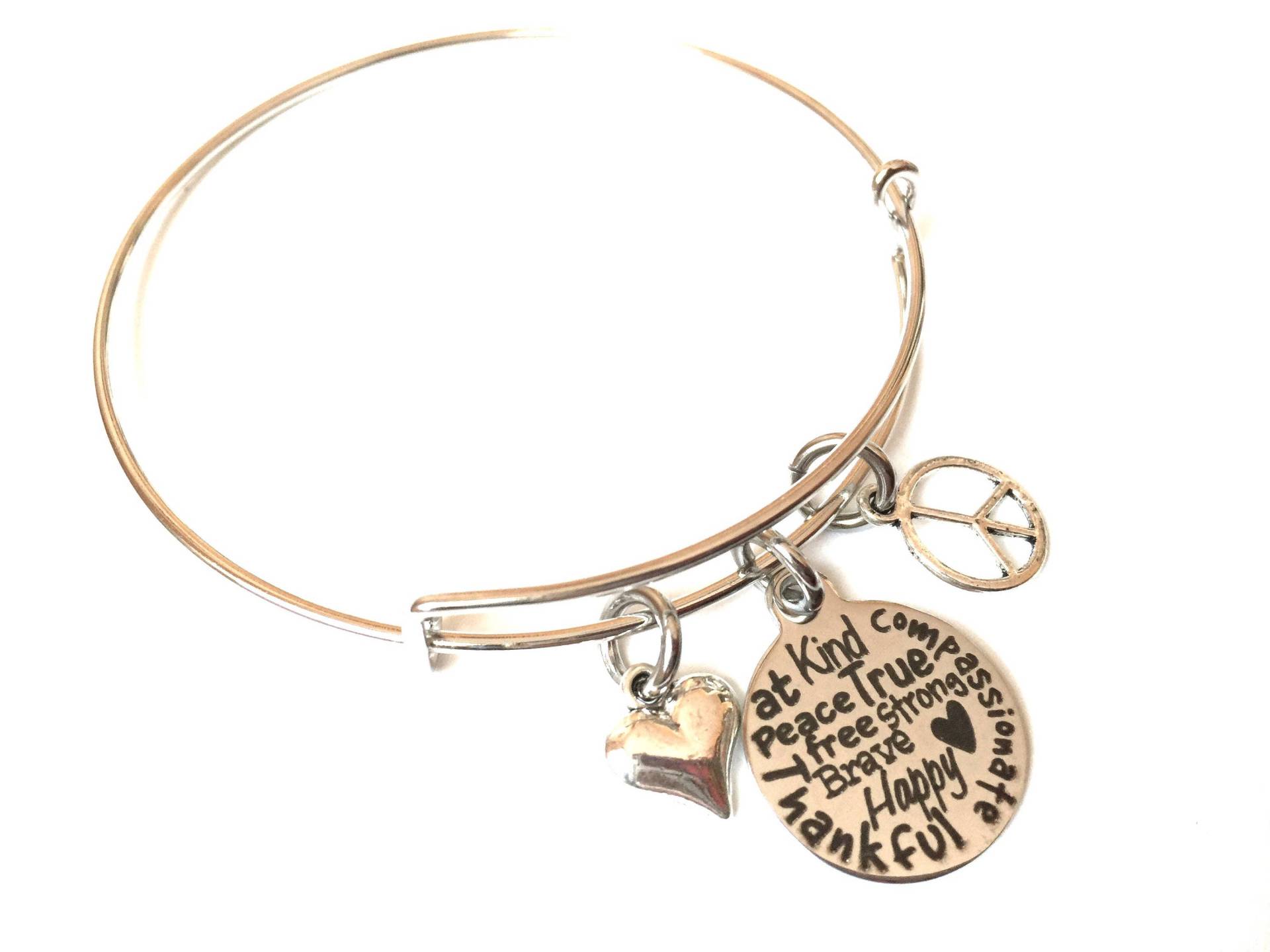 Be Kind Armband Verstellbarer Armreif Frieden Dankbar Glücklich Charme Mantra Abschlussfeier Worte Inspirierende Nachricht Erweiterbarer Schmuck von HeidiKindFinds