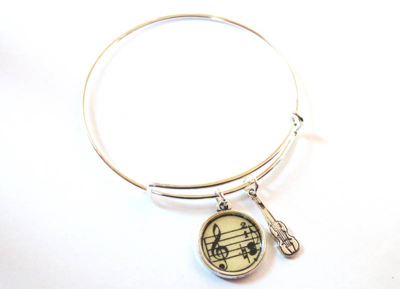 Geige Charm Armreif Musik-Blatt Silberschmuck von HeidiKindFinds