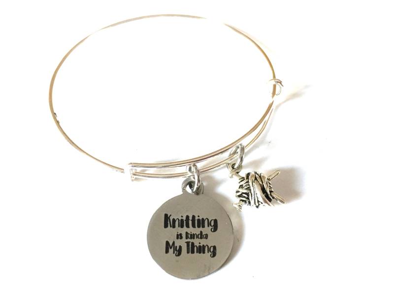 strick Charm Armreif Armband Silber Wollball, Inspiration Zitat von HeidiKindFinds