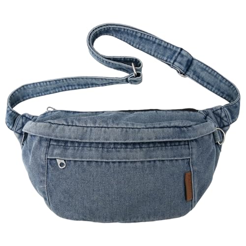 Denim Fanny Pack, trendy modische Blue Jean -Tasche mit verstellbarem Riemen, Denim -Crossbody -Taschen mit großer Kapazität für Frauen, Mode -Taillenpackungen von Heidouse