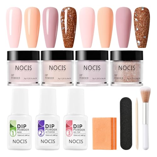 Dip -Pulver -Nagel -Kit, 4 Farben Nagel -Dip -Pulver -Kit für DIY -Salon -Kunst, glänzend oder gefrostet mit Basis -Decklackaktivator als Geschenke für Frauen von Heidouse