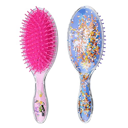 Kinder nasse Haarbürste Konfetti Glitzer Detangler Haarbürste Set Weiche Borsten Massage für Baby Kinder Mädchen lockig gerade lange kurze (Vogel und Zebra) 2 Stücke, Haarbürsten von Heidouse