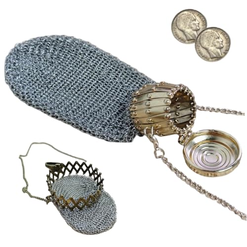 Vintage Coin Tasche aus den 1920er Jahren English Victorian Metal Mesh Coin Beutel mit Twist Deckel Gate Top & Chian Double Mesh Antique Change -Geldbeutel, Geldbörsen, Beutelbeutel von Heidouse