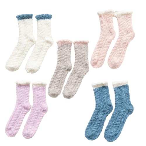 5 Paar Kuschelsocken Damen 39-42,Lange Stoppersocken,Flauschige Socken,Fuzzy Socks Fluffy Dicke Winter Warme Bettsocken,für Haussocken Pantoffelsocken Stitch Thermo,Super Weich Plüsch Plüschsocken von HeigeSeng