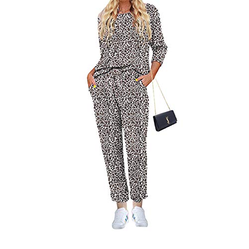 Damen Schlafanzug Dye Pyjama Set Zweiteiler Freizeitanzug Drucken Hausanzug Langarmshirt + Lange Hosen Frauen Pjs Loungewear 3XL von Heiguonvshi