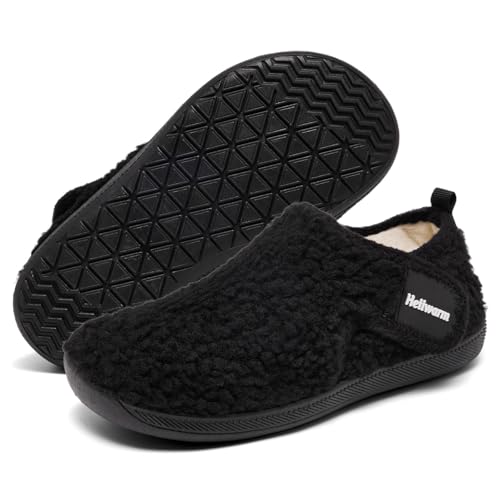 Heiiwarm Hausschuhe Kinder Hausschuhe Jungen Pantoffeln kinder Rutschfest House Indoor Schuhe Plüsch Schwarz 31 von Heiiwarm