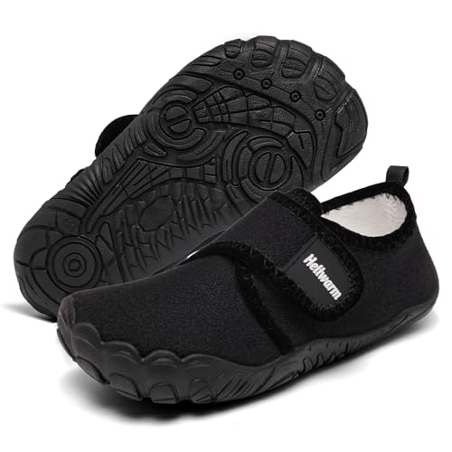 Heiiwarm Hausschuhe Kinder Rutschfeste Pantoffeln Kinder House Indoor Schuhe Plüsch Hausschuhe FüR Jungen Schwarz 28 von Heiiwarm
