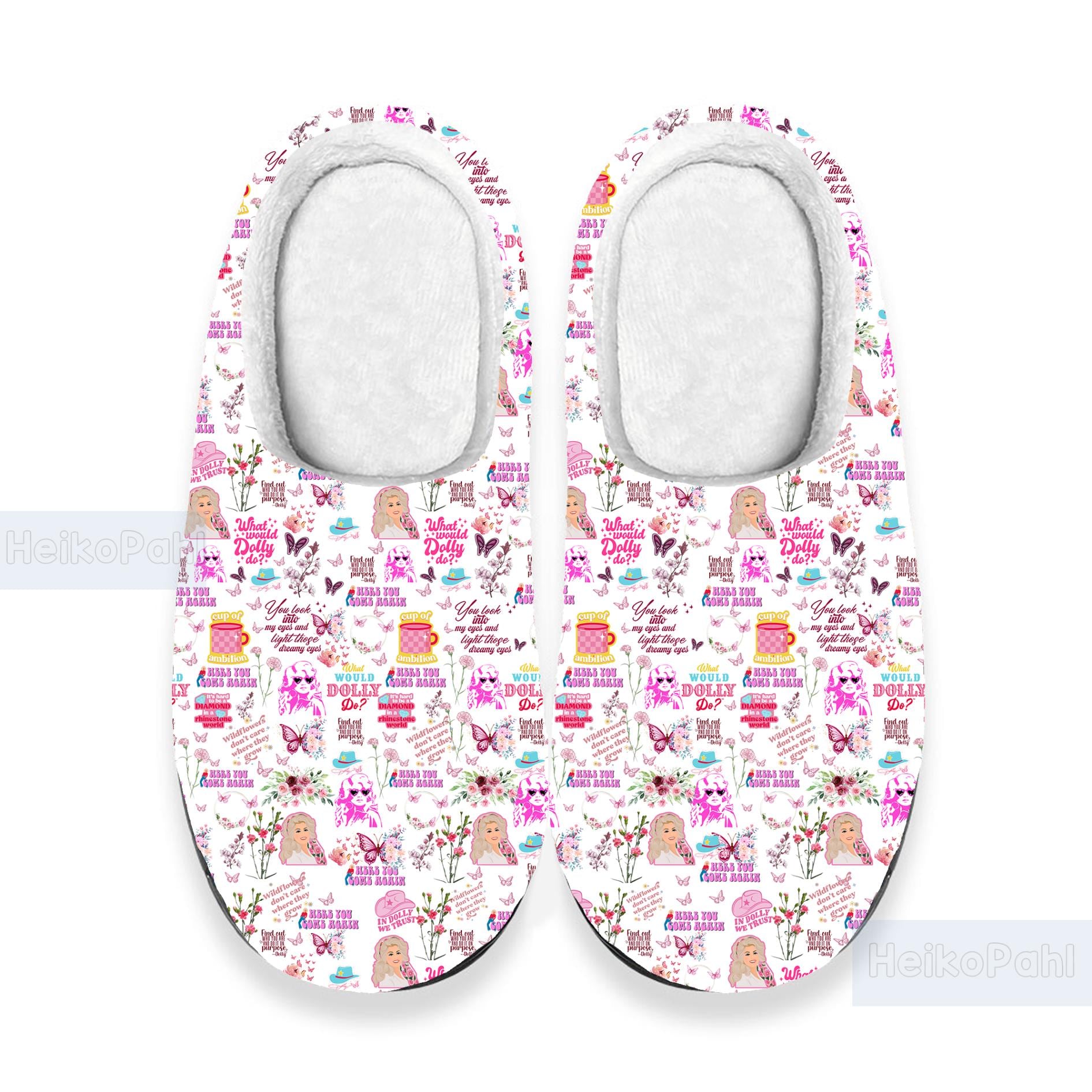 Dolly Parton Musik 3D All Over Print Hausschuhe, Benutzerdefinierte Gummihausschuhe, Winterhausschuhe, Leichte Gummisohle, Baumwollhausschuh von HeikoPahl