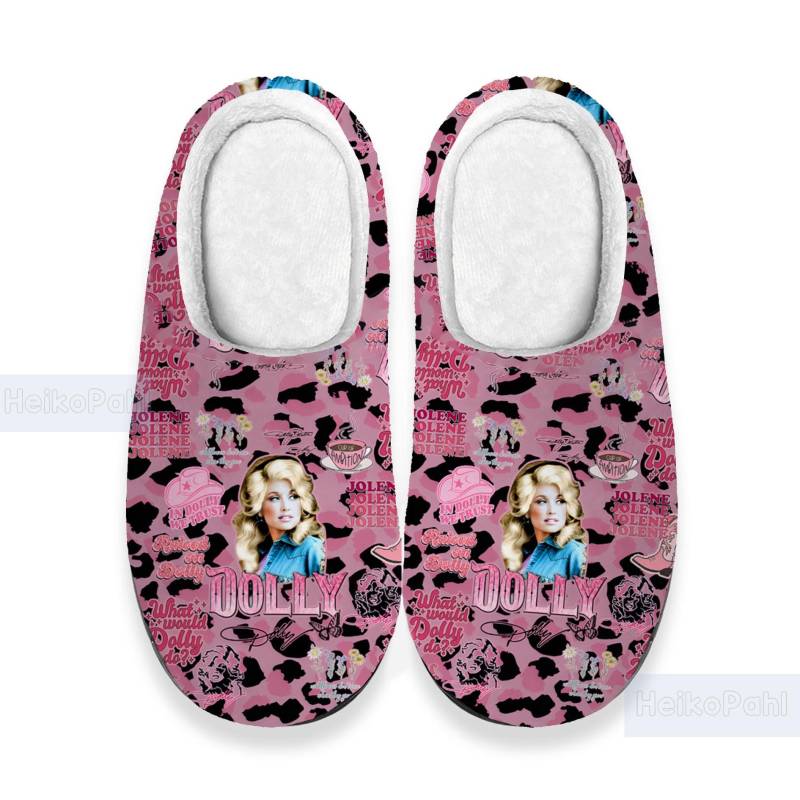Dolly Parton Musik 3D All Over Printed Hausschuhe, Benutzerdefinierte Gummihausschuhe, Winterhausschuhe, Leichte Gummisohle, Baumwollhausschuh von HeikoPahl
