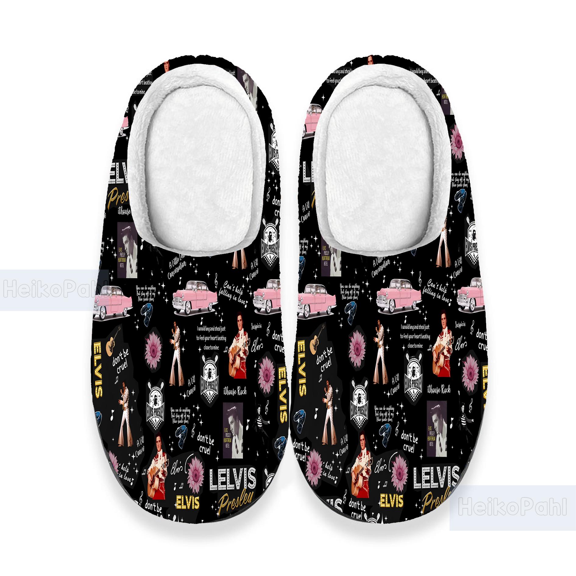 King Of Rock N Roll Elvis Presley 3D All Over Print Slipper, Leichte Gummisohle, Custom Rubber Winter Cotton Slipper von HeikoPahl