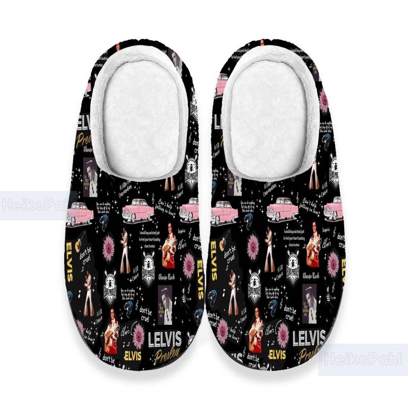 King Of Rock N Roll Elvis Presley 3D All Over Print Slipper, Leichte Gummisohle, Custom Rubber Winter Cotton Slipper von HeikoPahl