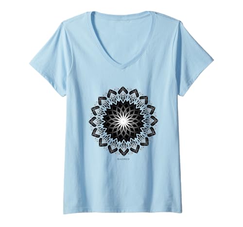 Damen Mandala Heilige Geometrie Dotwork T-Shirt mit V-Ausschnitt Damen Mandala Heilige Geometrie Dotwork T-Shirt mit V-Ausschnitt von Heilige Geometrie