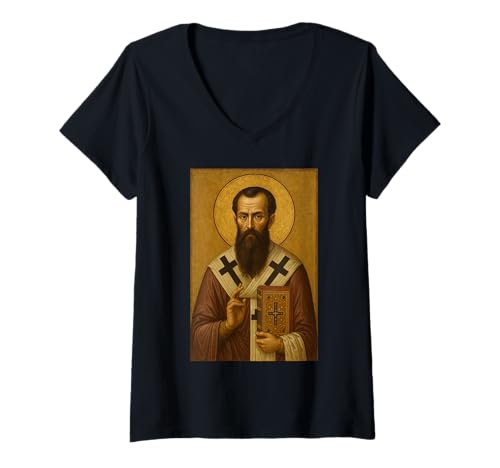 Damen Ostorthodoxe Heilige Basilikum der große Ikone T-Shirt mit V-Ausschnitt Damen Ostorthodoxe Heilige Basilikum der große Ikone T-Shirt mit V-Ausschnitt von Heiliger Basilikum die große orthodoxe Ikone
