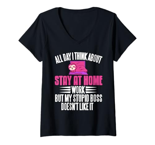 Damen Den Ganzen Tag Denke Ich An Zuhause Humor Remote Arbeit Spaß T-Shirt mit V-Ausschnitt Damen Den Ganzen Tag Denke Ich An Zuhause Humor Remote Arbeit Spaß T-Shirt mit V-Ausschnitt von Heimarbeit Leben Sarkasmus Fans