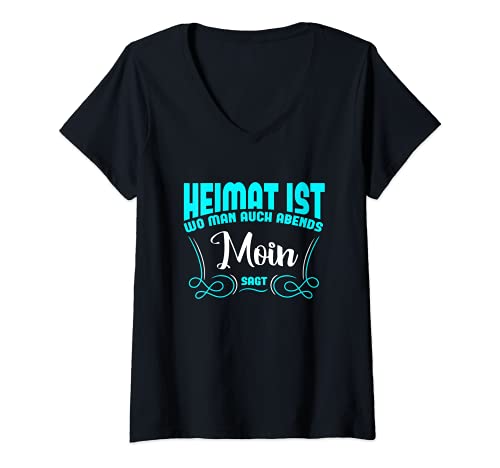 Damen Heimat ist wo man auch Abends Moin sagt T-Shirt mit V-Ausschnitt Damen Heimat ist wo man auch Abends Moin sagt T-Shirt mit V-Ausschnitt von Heimat ist wo man auch Abends Moin sagt Design