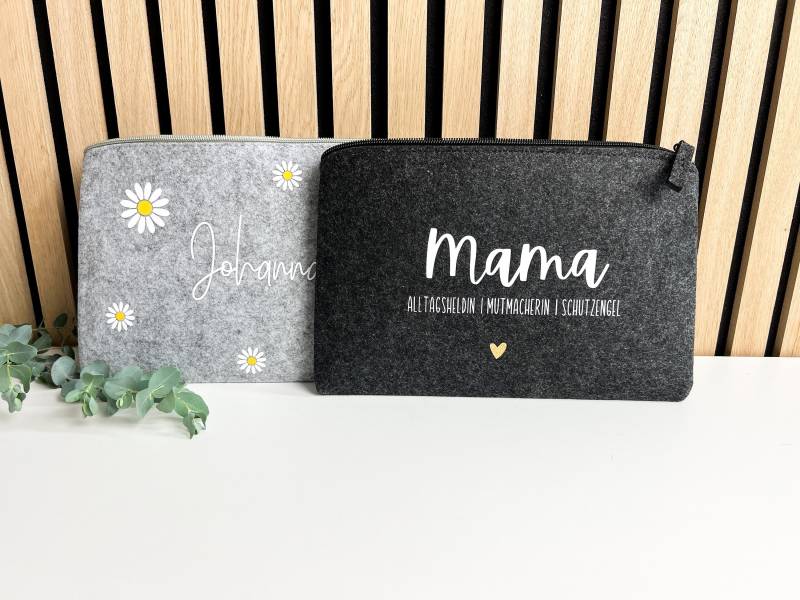 Kosmetiktasche Mama Gänseblümchen| Personalisierter Kosmetikbeutel | Personalisierte Kulturtasche Schminktasche Filz Tasche Mutter Kind von HeimatManufaktur