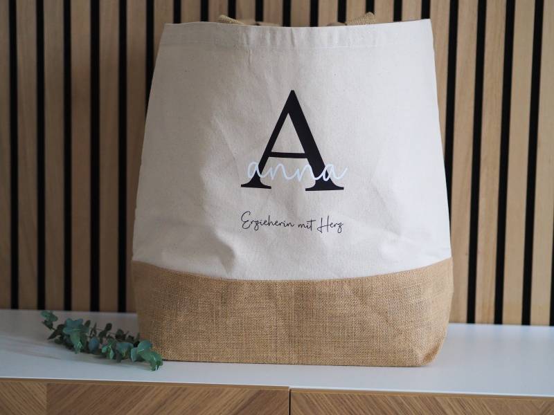 Tasche "Erzieherin Mit Herz" | Shoppingbag Xxl Abschiedsgeschenk Kindergarten Geschenkidee Abschied Kita Einkaufstasche Namen von HeimatManufaktur