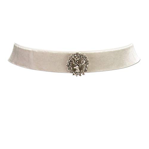 Trachtenkette Samt mit Hirschemblem - Damen Samt-Kropfband enganliegend, Kropfkette elastisch für Trachtenbluse, Dirndlkette breit, Dirndl-Schmuck fürs Oktoberfest, Trachtenschmuck (grau) von Heimatflüstern