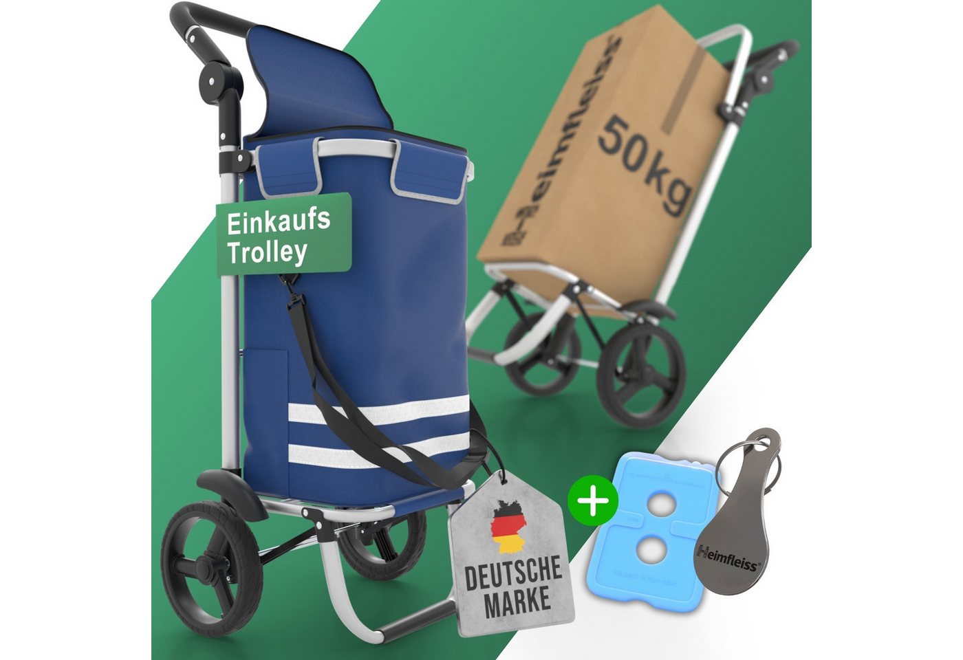Heimfleiss® Einkaufstrolley Klappbarer Einkaufstrolley mit Kühlfach – 56L, 56 l, Leichter & stabiler Einkaufswagen mit wasserdichter Tasche von Heimfleiss®
