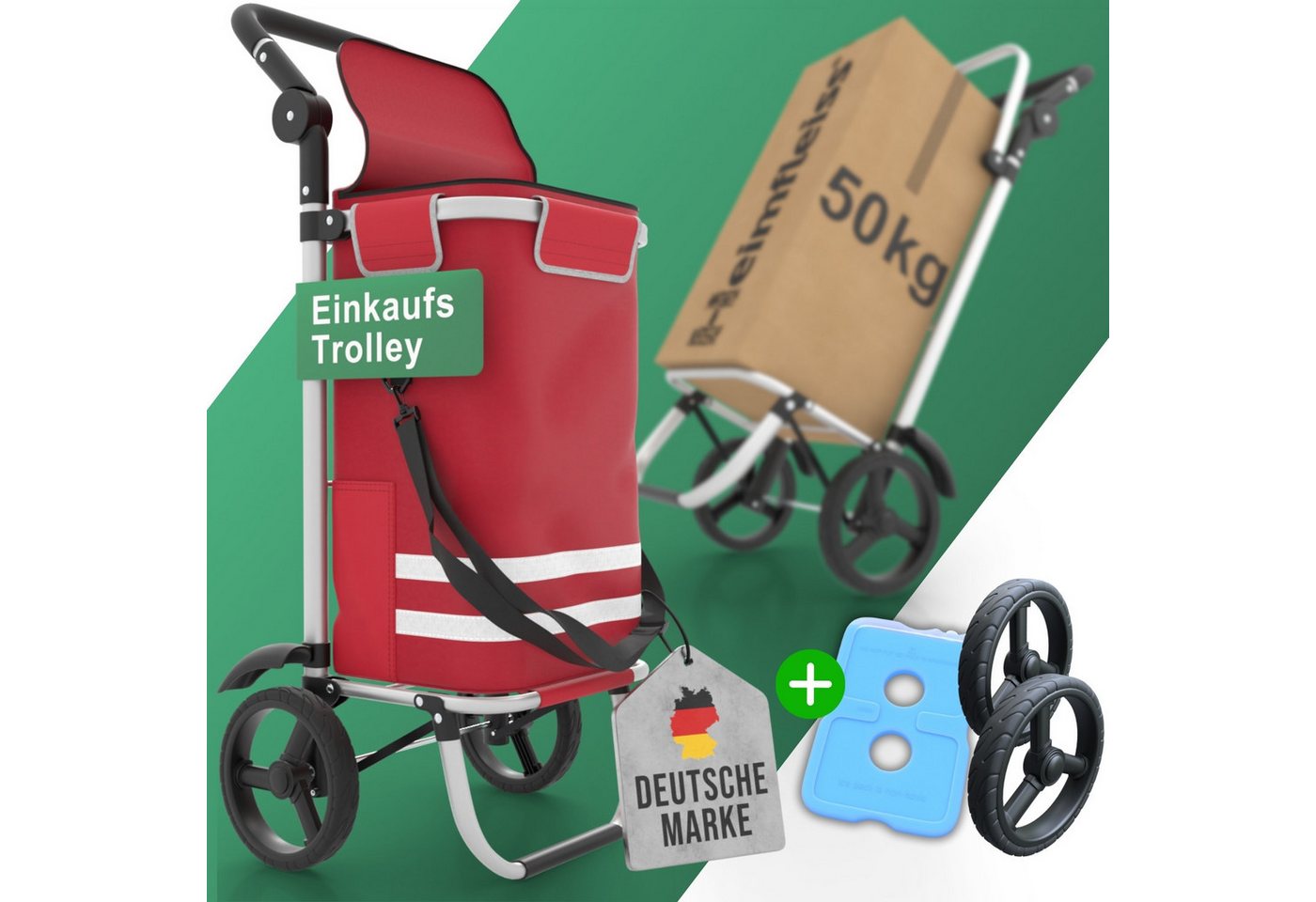 Heimfleiss® Einkaufstrolley Klappbarer Einkaufstrolley mit Kühlfach & Ersatzrädern – 56L, 56 l, Leichter & stabiler Einkaufswagen mit wasserdichter Tasche von Heimfleiss®