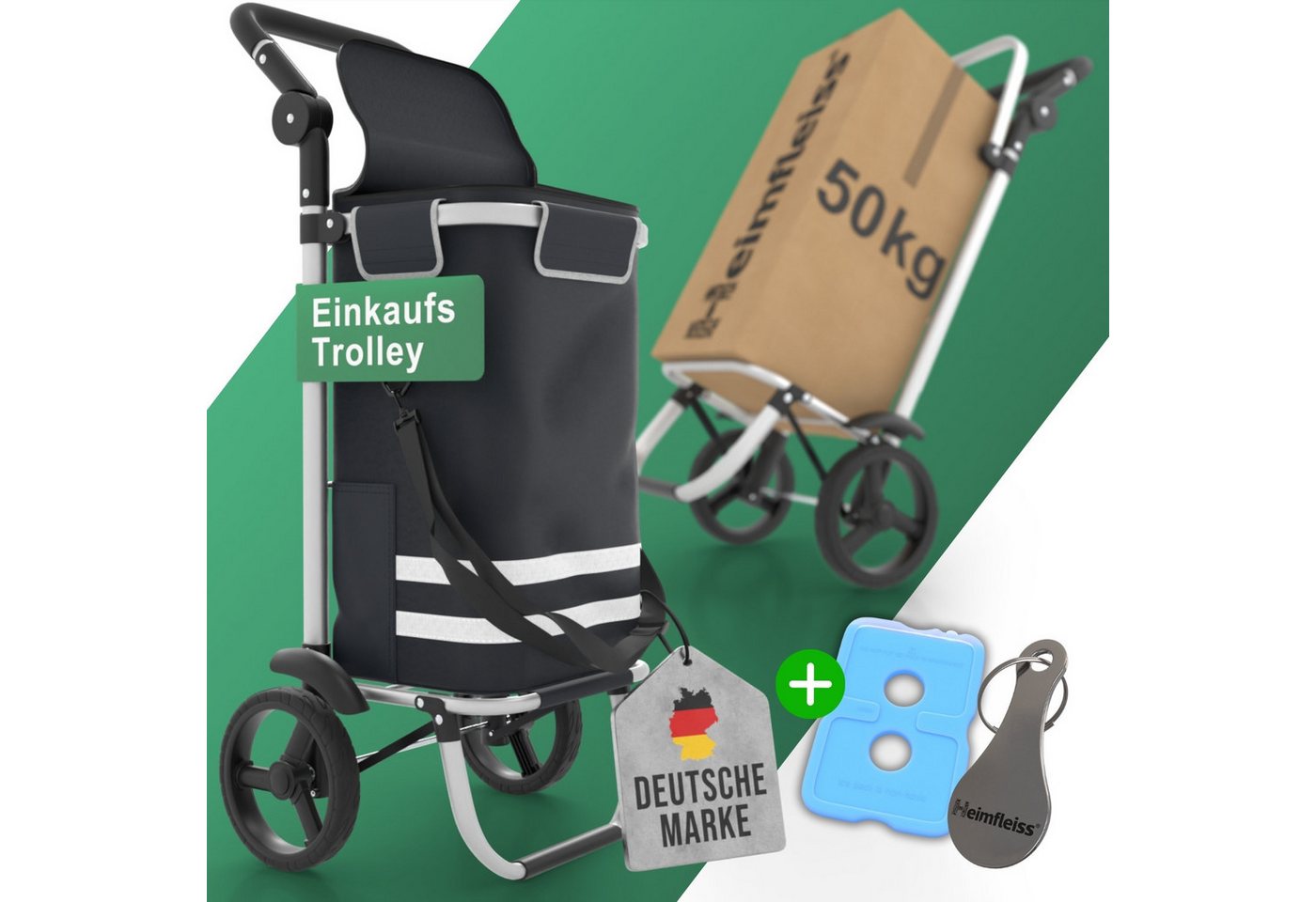 Heimfleiss® Einkaufstrolley Klappbarer Einkaufstrolley mit Kühlfach – 56L, 56 l, Leichter & stabiler Einkaufswagen mit wasserdichter Tasche von Heimfleiss®