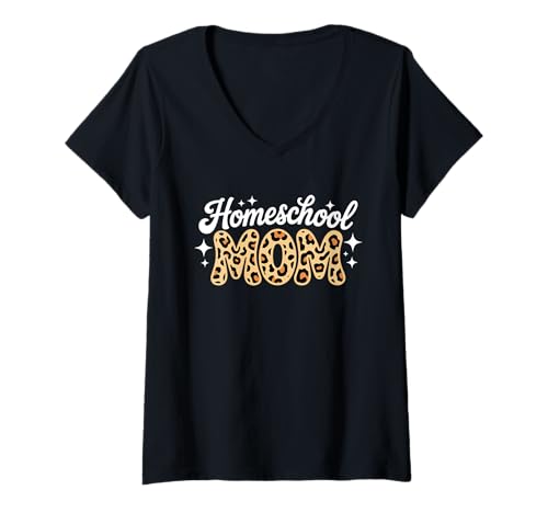 Damen Homeschool Mama Leopard Homeschool Mutter Frauen T-Shirt mit V-Ausschnitt von Heimschule Mutter Entwürfe