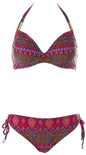 Heine Damen Bügel Bikini Ethno Look Braun Pink 42 Cup C von Heine