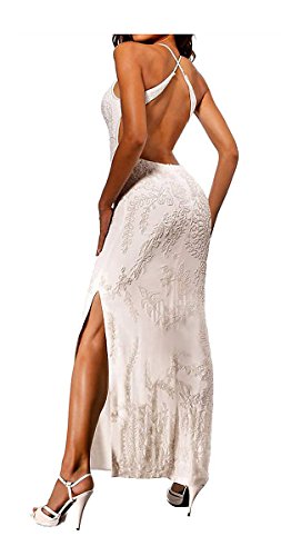 Heine Damen-Kleid Abendkleid mit Perlen Weiß Größe 23 (46) von Heine