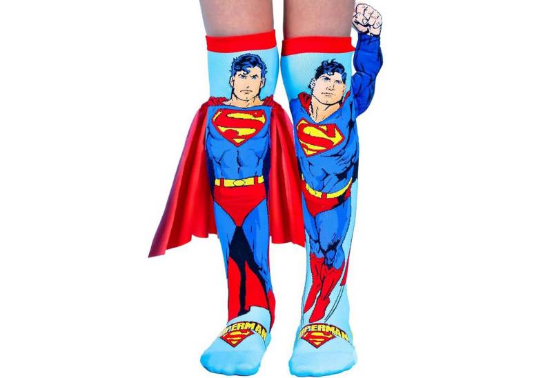 Heinrich Bauer Socken Superman Socken Blau Rot mit 3D-Umhang & Arm von Heinrich Bauer