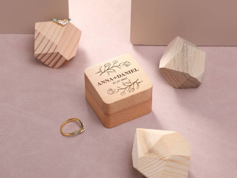 Double Slot Ring Box, Personalized Wedding Engrave Wooden Square Walnut Anniversary Gift, Gift For Her Double Slot Ring Box, Personalized Wedding Engrave Wooden Square Walnut Anniversary Gift, Gift For Her von HeinzDesignWork