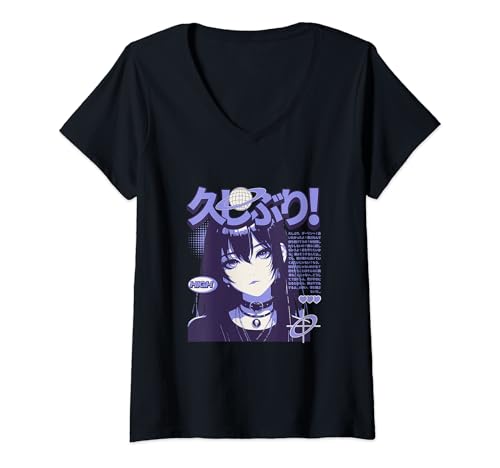 Damen ästhetische Anime Y2K Streetwear Retro Vintage Graphic T-Shirt mit V-Ausschnitt Damen ästhetische Anime Y2K Streetwear Retro Vintage Graphic T-Shirt mit V-Ausschnitt von Heinze Design Anime Manga Japan Streetwear Y2K