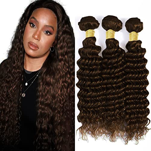 HeioWuio #4 Deep Wave Human Hair Bundles For Women Hair Weaves Dark Brown Color Unprocessed Virgin Hair Bundle 14 16 18 Inch von HeioWuio