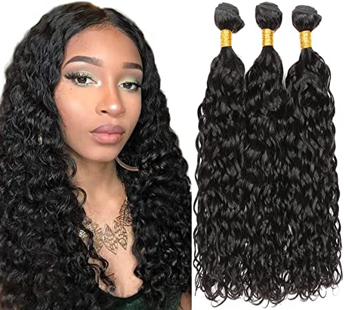 HeioWuio Water Wave Human Hair Bundles For Women Hair Weaves Natural Black Color Unprocessed Virgin Hair Bundle 20 22 24 Inch von HeioWuio