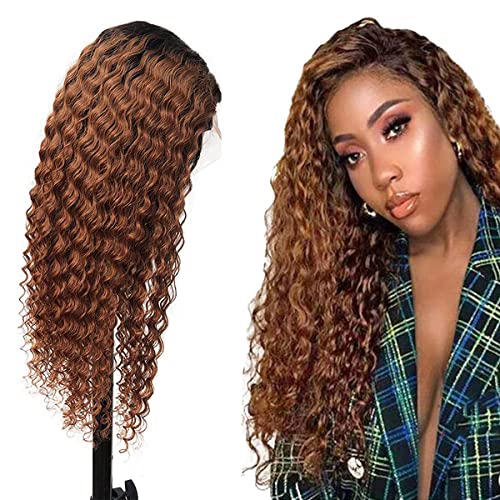Ombre Lace Closure Perücke Brown 4x4 Tow Tone 1B30 Perücke Unprocessed Virgin Hair Perückes For Women Dark Brown Perücke Top Swiss Lace 150% Density Lace Perückes 26 Inch von HeioWuio