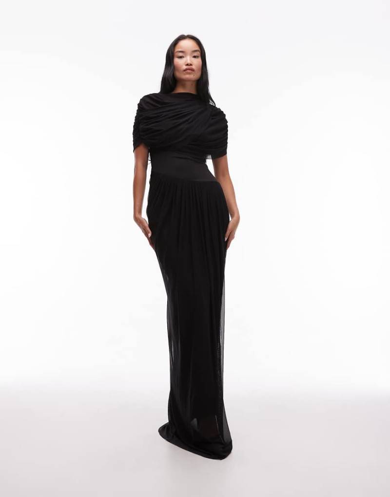 Heiress Beverly Hills - Asymmetrisches Maxikleid in Schwarz mit Netzstoff-Overlay, Drapierung und tiefer Taille Heiress Beverly Hills - Asymmetrisches Maxikleid in Schwarz mit Netzstoff-Overlay, Drapierung und tiefer Taille von Heiress Beverly Hills
