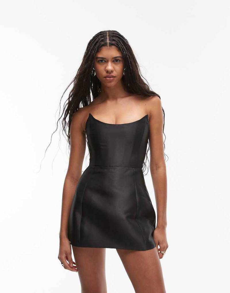 Heiress Beverly Hills - Trägerloses Minikleid in Schwarz aus strukturiertem Satin mit Rücken-Schnürung von Heiress Beverly Hills