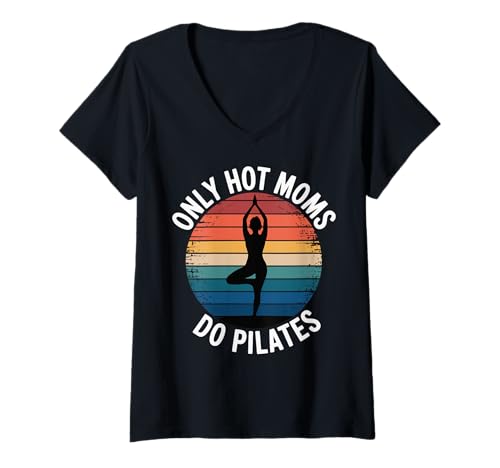 Damen Only Hot Moms Do Pilates T-Shirt mit V-Ausschnitt Damen Only Hot Moms Do Pilates T-Shirt mit V-Ausschnitt von Heiße Mama Pilates Fitness Training Mutter