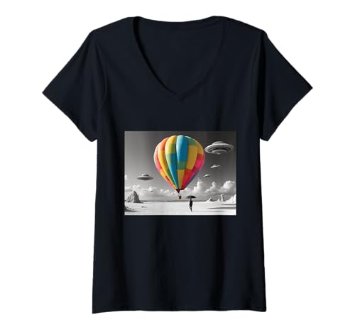 Damen Heißluftballons Luftschiff Abenteuer Traumhafte Kulisse T-Shirt mit V-Ausschnitt Damen Heißluftballons Luftschiff Abenteuer Traumhafte Kulisse T-Shirt mit V-Ausschnitt von Heißluftballons Luftschiff Ballonfahrt Faszination